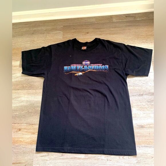 VTG Harley T-shirt Eagle Naples Florida Black Graphic T-shirt Size L XL Biker - Picture 2 of 7